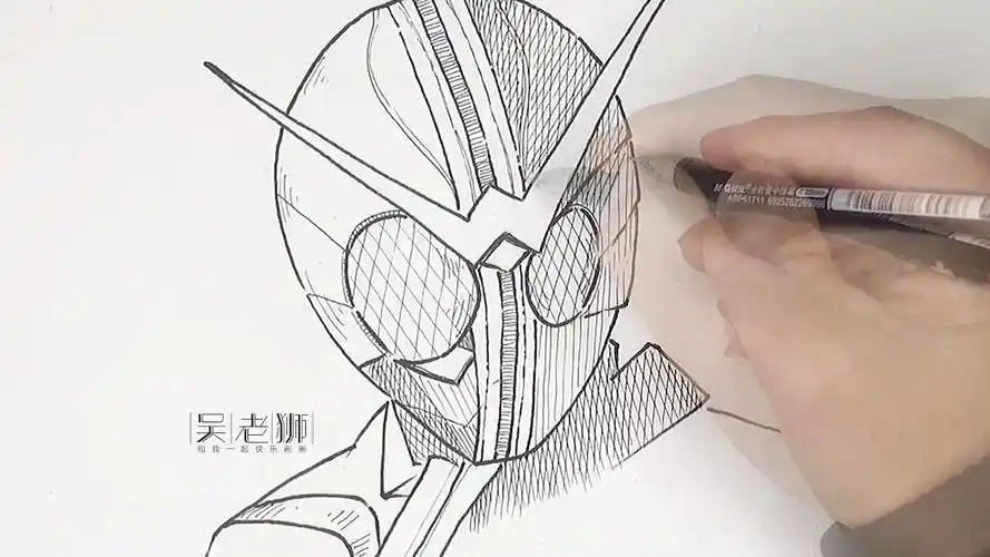 假面w下细节刻画假面骑士系列线描简笔