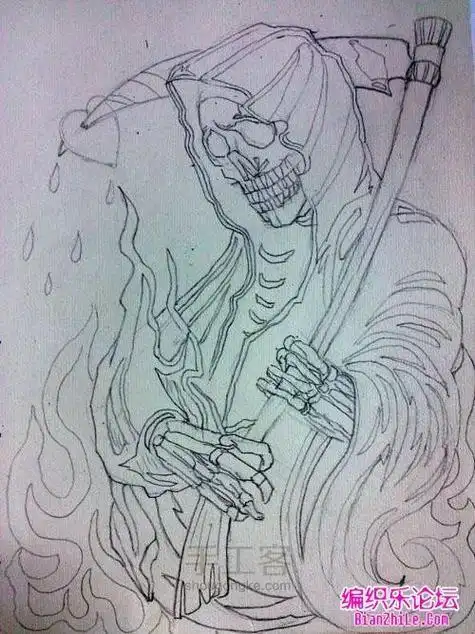 骷髅死神全身简笔画