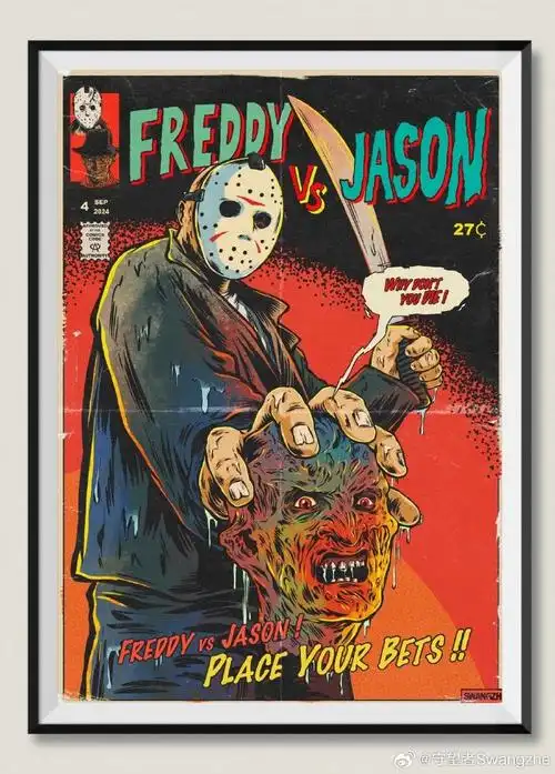 弗莱迪大战杰森美式复古漫画风搞定#绘画##插画##美漫##猛鬼街##十三