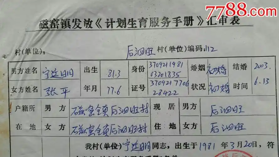 计划生育服务手册汇审表03年山东宁阳