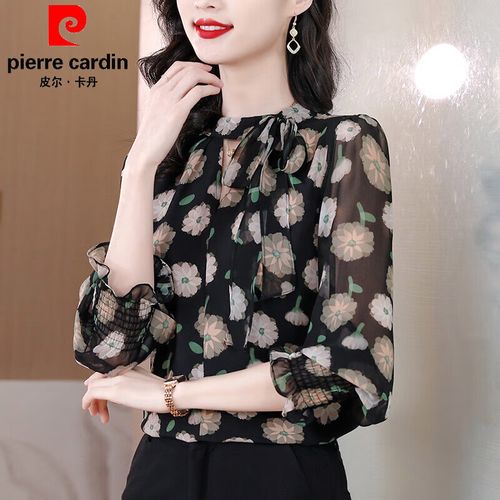 真丝桑蚕丝长袖2023新款碎花春秋季高端气质 花色-中年女士十大品牌 m