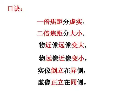 物近像远像变大, 物远像近像变小, 实像倒立在异侧