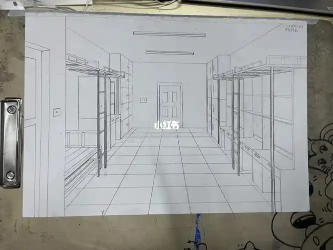 平行透视画自己的寝室 感觉眼睛要瞎了#大学生  #素描  #透视   #寝室