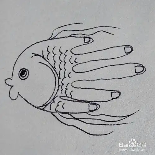 如何画一个长着5根指头的创意小金鱼卡通简笔画简笔画手指上色手指