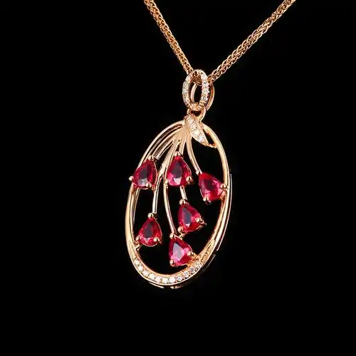 15克拉红宝石吊坠女18k玫瑰金镶嵌钻石挂坠彩宝现货  意禄珠宝旗舰店