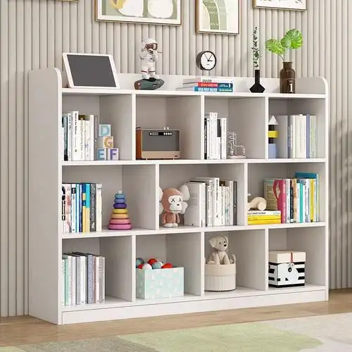 实木书柜儿童落地书架简易家用置物架白色简约储物柜学生教室矮柜