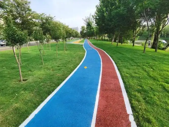 或许已经发现,六保河堤东侧新增了一条游步道,这条由彩色沥青混凝土