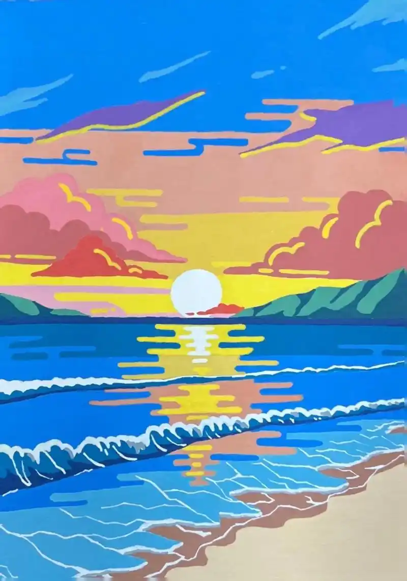 丙烯马克笔|治愈系画风61《落日黄昏》海边的落日#丙烯马克笔  - 抖