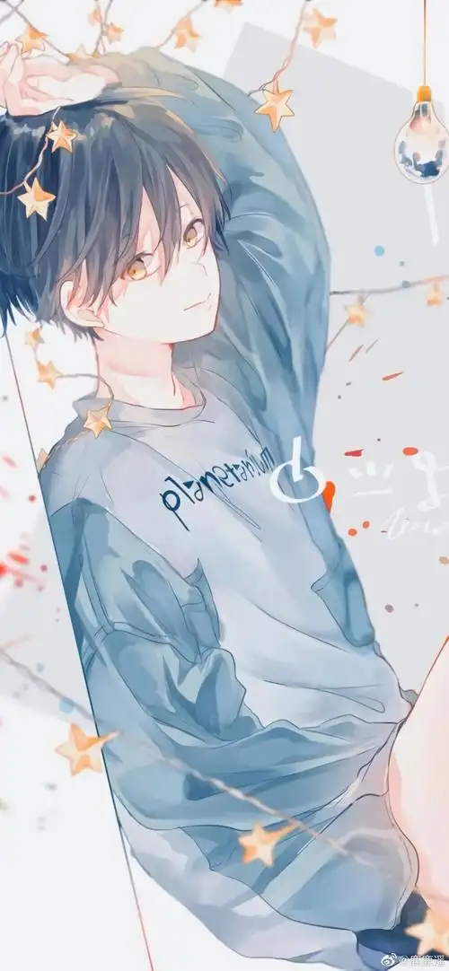 动漫男生 cr:@见水印 手绘插画/漫画少女/可爱卡通/旧漫壁纸/锁屏屏保