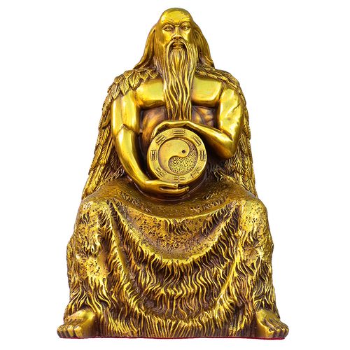 纯铜人王伏羲坐像摆件太极八卦祖师道教神像摆件