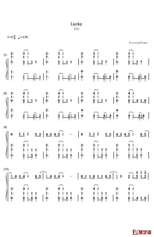 lucky钢琴简谱-数字双手-exo1