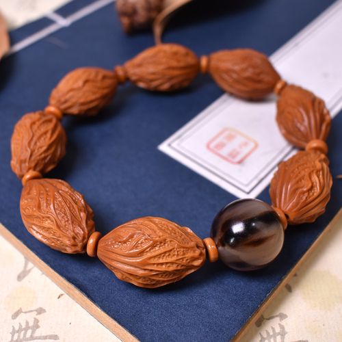 念夏文玩橄榄核手串白菜 南工手工雕刻百财纳福橄榄胡男女配饰手链 白