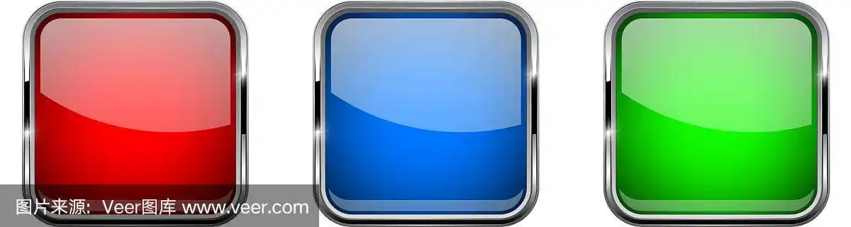 彩色玻璃3d按钮与铬框方块