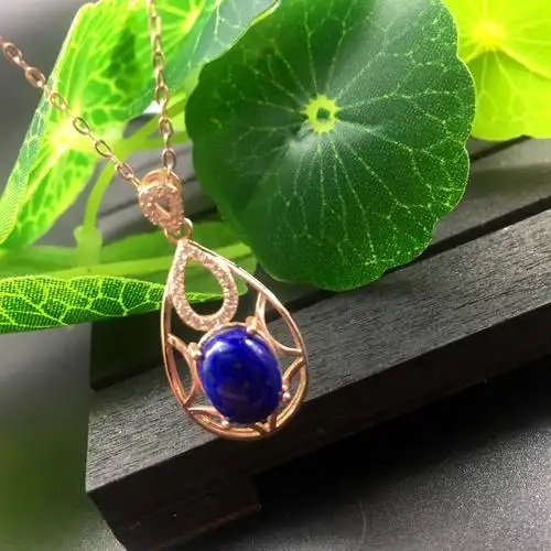 彩宝首饰 925银镶青金石吊坠 简单大方批发一件代发