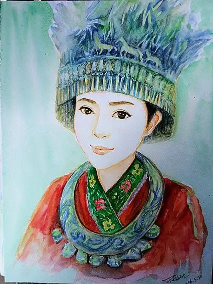 水彩-苗族姑娘