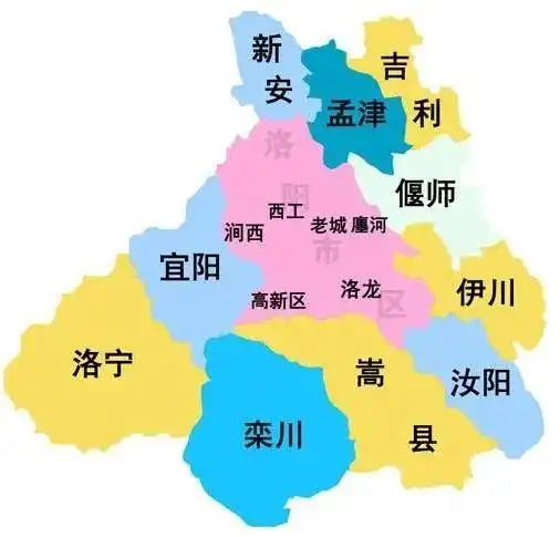 涧西区,西工区,老城区,瀍河区,洛龙区,孟津区,偃师区现洛阳城区地图