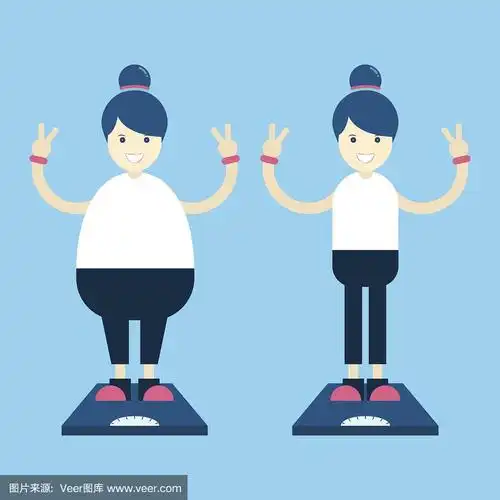 体重秤上的胖瘦女人卡通形象.