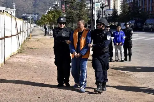 大姚警方武装押解以杨利春刘开明李云飞为首的涉恶犯罪集团公开辨认