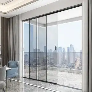 极窄三联动推拉门厨房阳台隔断门钛镁铝合金吊轨t长虹玻璃移门定