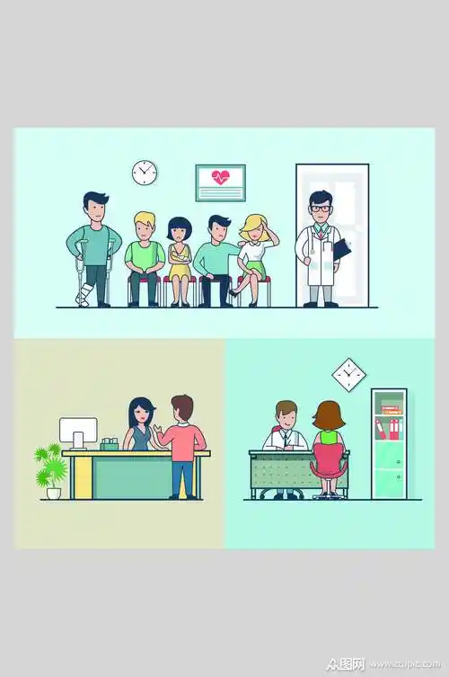 扁平化就医排队插画素材