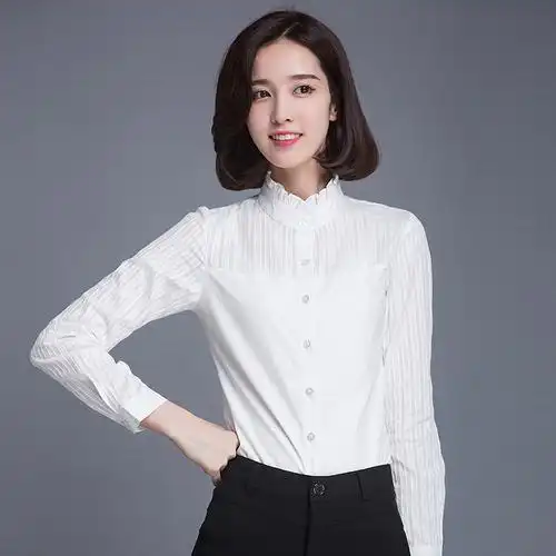 纯棉白色衬衫 2019新款夏装女韩版修身短袖上衣 职业装打底衬衣ol