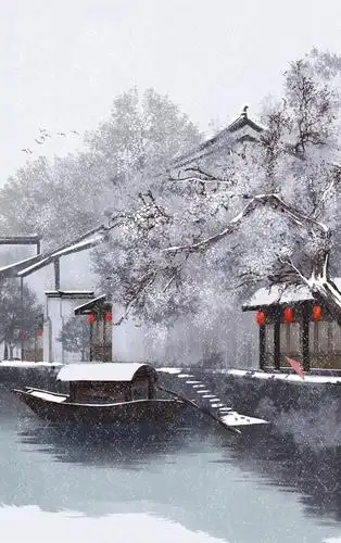 动漫壁纸,古镇雪景图