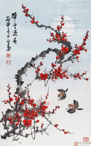 【已售】何华贤 四尺三开《带雪迎春》 颍淮书画名家