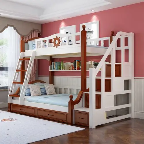 高低床地中海实木两层上下床双层床成人母子床儿童床双人床大人床上