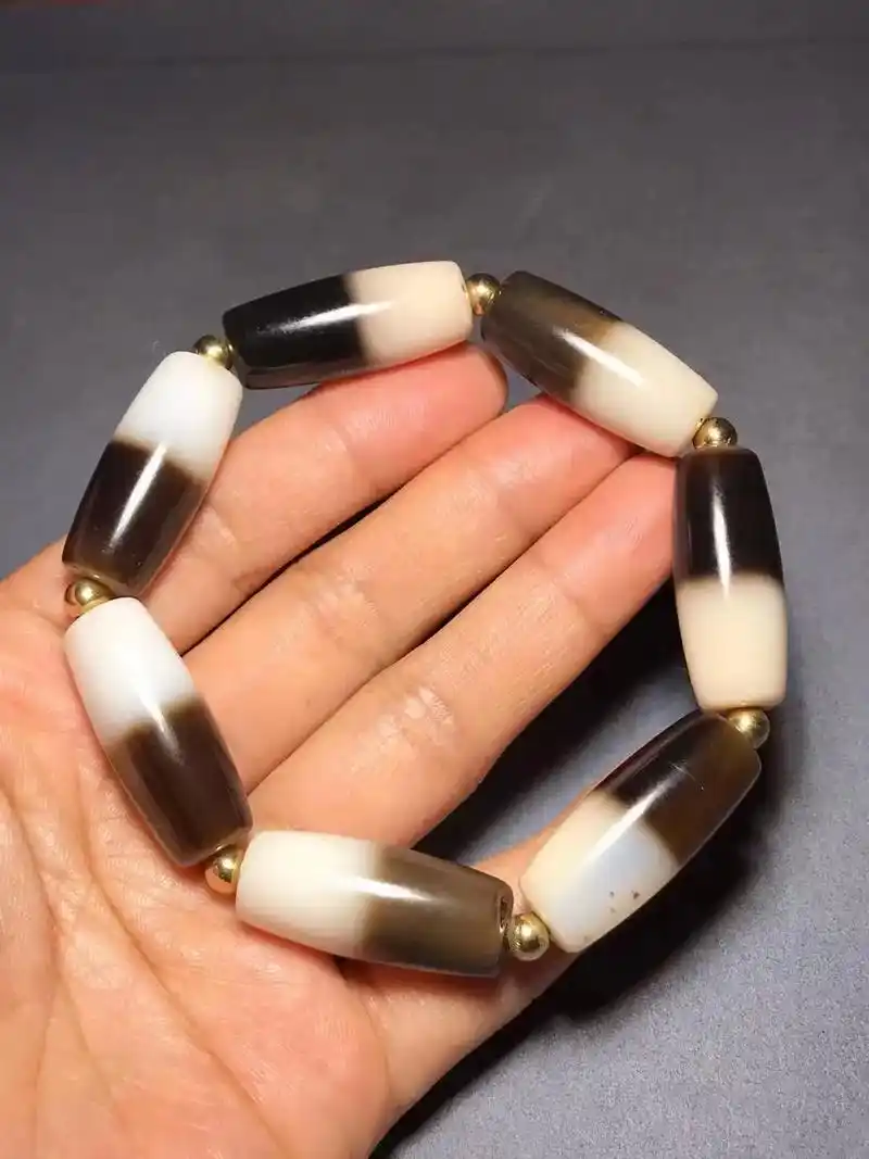 高油精品包浆老玛瑙黑白天珠手串老气内风化有牛毛纹 尺寸:1 - 抖音