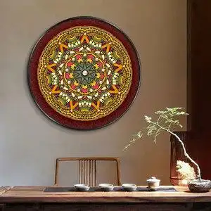 网红复古民族风唐卡装饰画客厅卧室过户玄关壁画圆形藏族瓷砖花纹