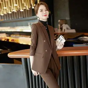 深咖色西装外套女时尚气质女神范西服职业装2022新款春秋修身套装