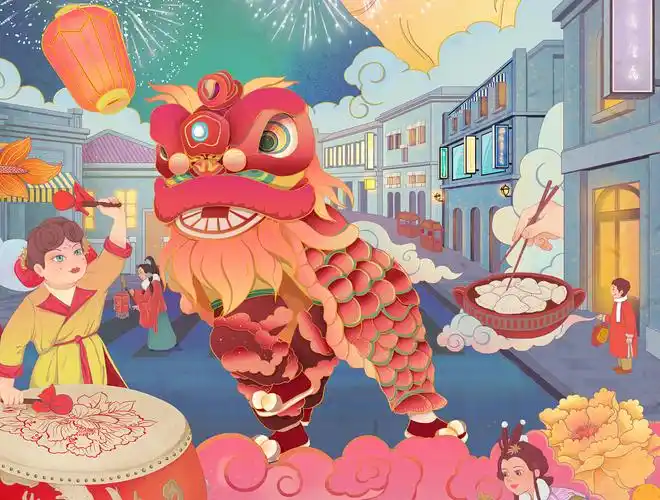 新年到敲锣打鼓放鞭炮|插画|创作习作|大梨子kiki - 原创作品 - 站酷