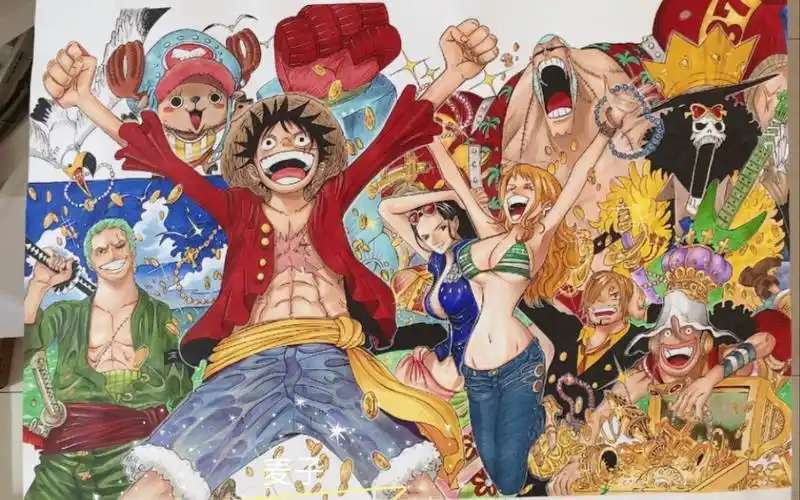 【马克笔手绘过程】海贼王全家福/全开荷兰白卡纸