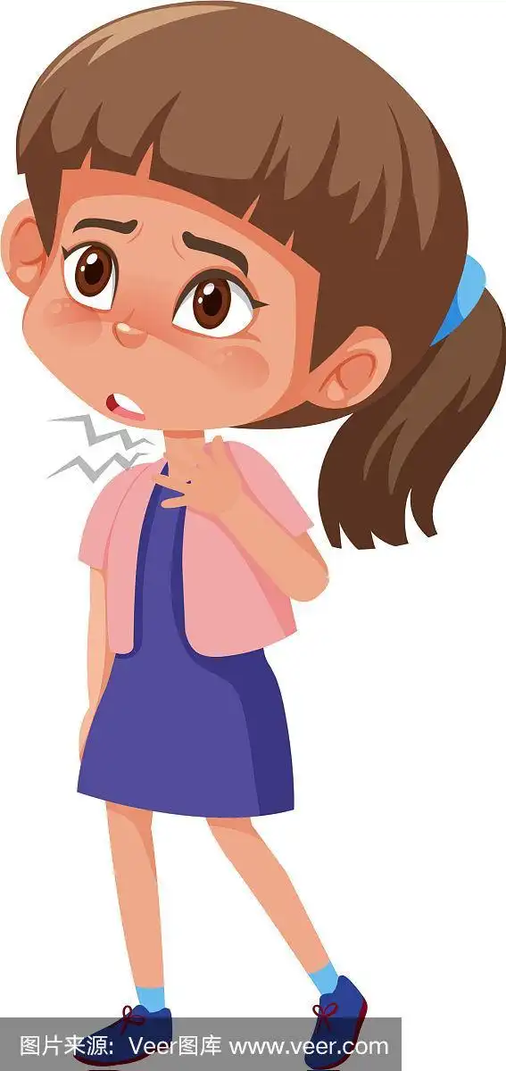 白色背景下喉咙痛的女孩