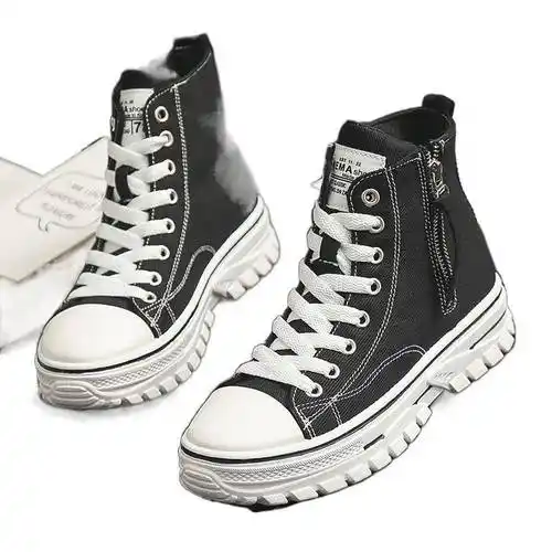 ins高帮帆布鞋女学生韩版原宿风百搭 春秋季女鞋2024新款潮鞋