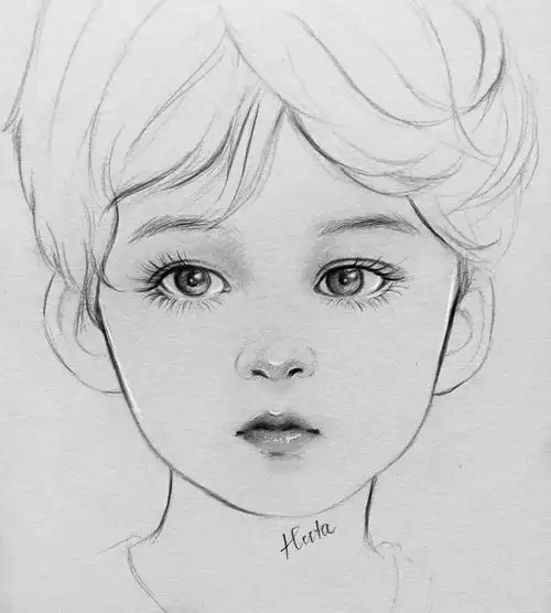 才能更好的勾勒五官的线条她笔下的人物速写头像头发只是用几根线条去