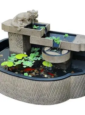 汉韵堂庭院花园流水鱼池室外露台循环水摆件大型鱼缸造景喷泉水池