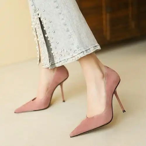 单鞋2022春款新品尖头超细跟高跟鞋10cm舒适百搭女鞋真皮单鞋职业