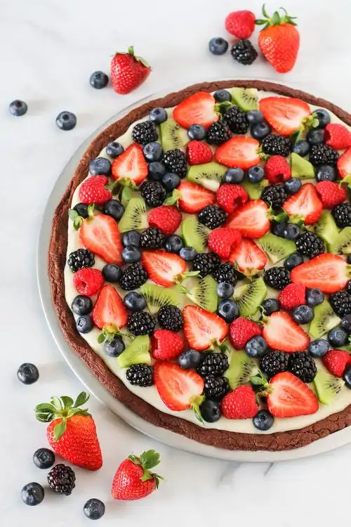 gluten free vegan brownie fruit pizza
