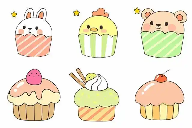 漂亮的纸杯/蛋糕简笔画彩色图片