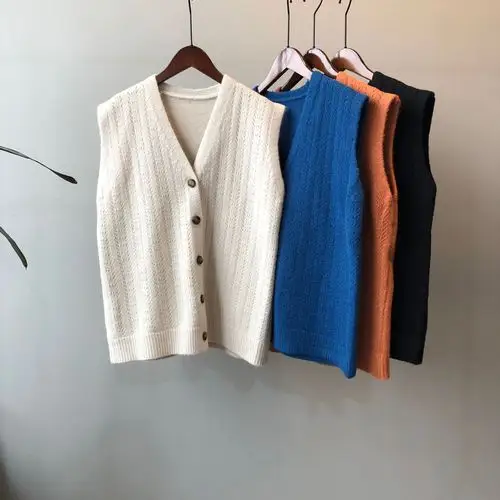 显瘦_针织衫马甲女2020春季新款宽松显瘦v领毛衣背心外穿短款毛线坎肩