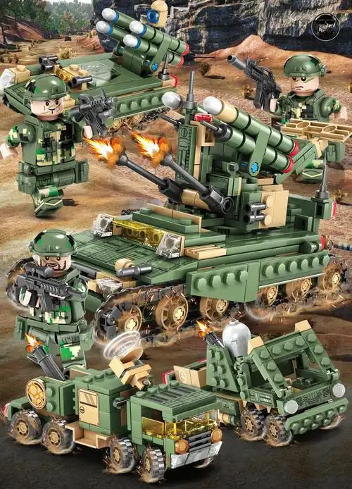 积木男孩力拼装坦克汽车模型拼图儿童小颗粒军事拼插玩具8合1主战坦克