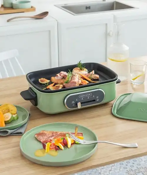 英国摩飞mr9088多功能料理锅电烧烤锅烤炉网红火锅烤肉机一体家用绿色