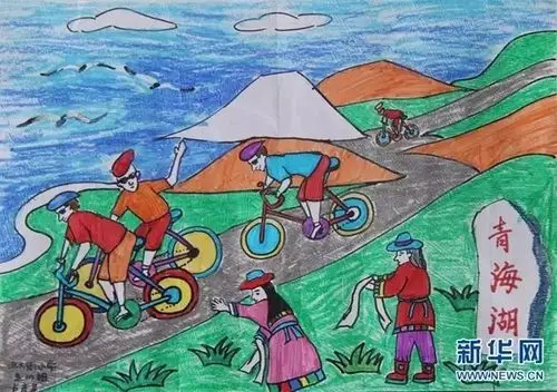 小学生手绘的青海湖最纯净的美