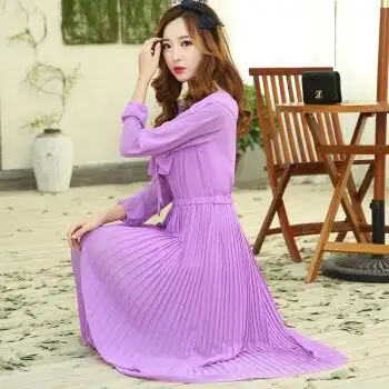 金莎飞狐 春夏新款长款花边雪纺长袖收腰弹力修身连衣裙女装821 浅