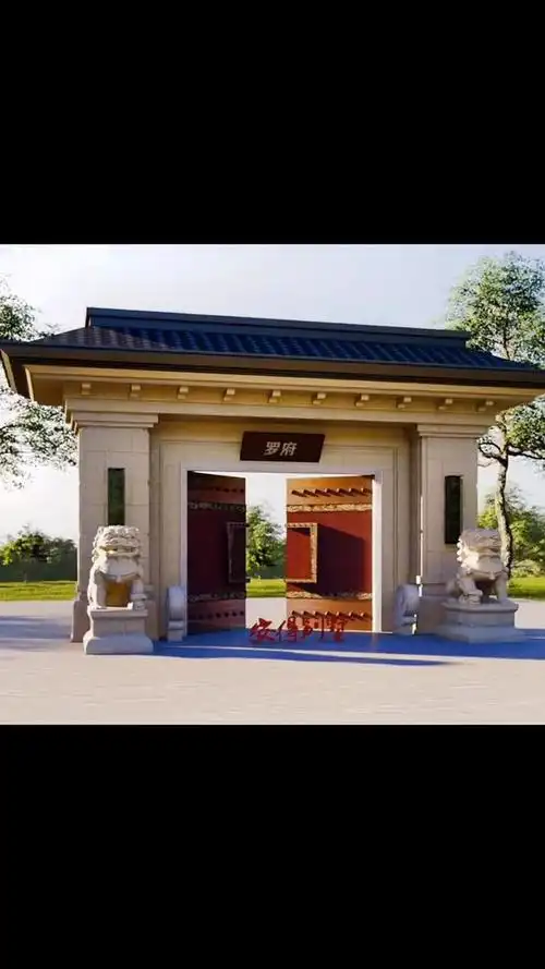 自建别墅 #别墅庭院 #门头设计 罗府别墅庭院入户大门设计