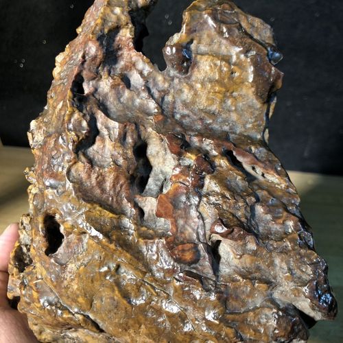 阿拉善戈壁石 原石重量1286克 戈壁沙漠漆 老皮 奇石 风凌石摆件