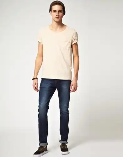 纯色单口袋纯棉圆领男t恤短袖欧美韩版打底衫男t