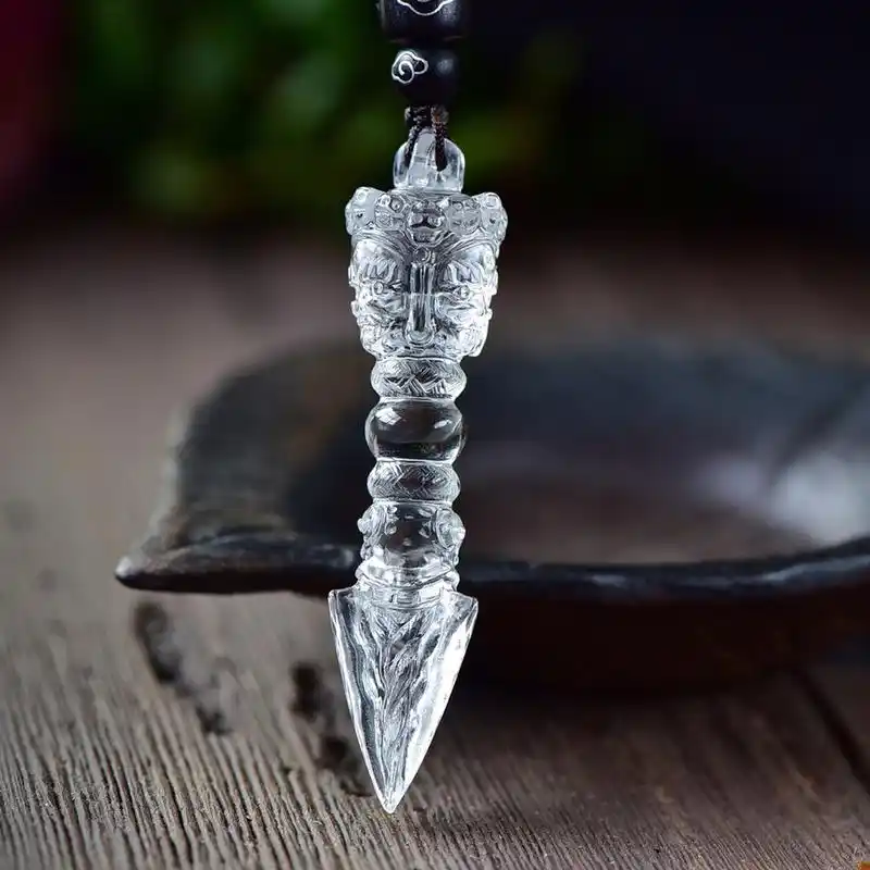 天然白水晶精雕金刚降魔杵摆件 又称普巴杵#普巴杵