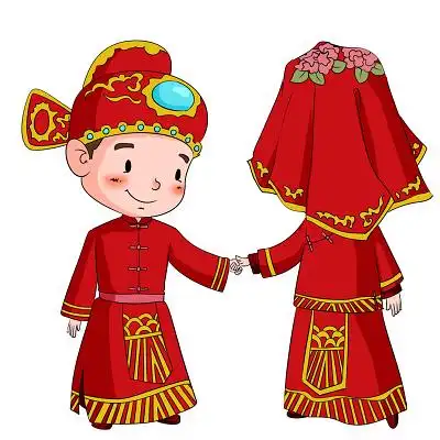 中式婚礼q版小人婚礼结婚情侣新娘新郎中式婚礼红色喜庆手绘卡通中式
